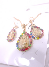 Load image into Gallery viewer, Our Lady of Guadalupe droplet with multi colored crystals (set)