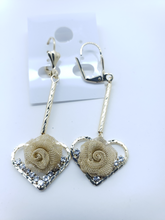 Load image into Gallery viewer, Hanging gold mesh rose in hollow heart with clear crystals
