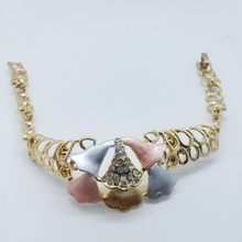 Load image into Gallery viewer, Multi color laminated ribbon with net design and clear crystals