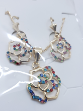 Load image into Gallery viewer, Hollow hearts and circles with multi color crystals (set)