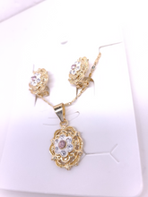 Load image into Gallery viewer, Pink and white flower brooch with clear crystals