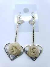 Load image into Gallery viewer, Hanging gold mesh rose in hollow heart with clear crystals