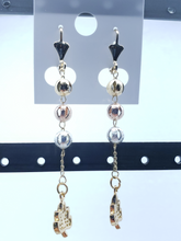 Load image into Gallery viewer, Small tri color hollow ball ornaments and a hanging leaf with clear crystals