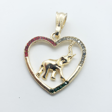 Load image into Gallery viewer, Hollow Hear with an elephant center and multi color crystals - Rosina Jewlery