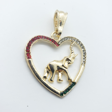Load image into Gallery viewer, Hollow Hear with an elephant center and multi color crystals - Rosina Jewlery