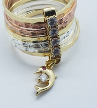 Load image into Gallery viewer, Tri color bangle with dolphin pendant and clear crystals