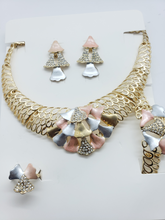 Load image into Gallery viewer, Multi color laminated ribbon with net design and clear crystals