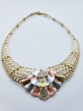 Load image into Gallery viewer, Multi color laminated ribbon with net design and clear crystals