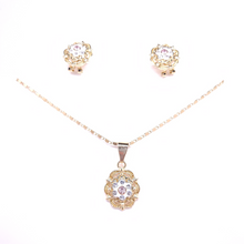 Load image into Gallery viewer, Pink and white flower brooch with clear crystals