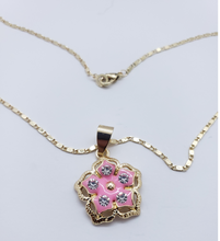 Load image into Gallery viewer, Pink five pedal flower with clear crystals (set)