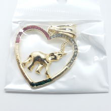 Load image into Gallery viewer, Hollow Hear with an elephant center and multi color crystals - Rosina Jewlery