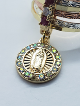 Cargar imagen en el visor de la galería, Tri color Our Lady of Guadalupe Bangle bracelet with red & clear crystals