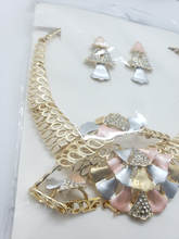 Load image into Gallery viewer, Multi color laminated ribbon with net design and clear crystals