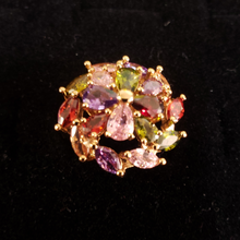 Cargar imagen en el visor de la galería, Zirconia multi color crystal on spiral and flower design