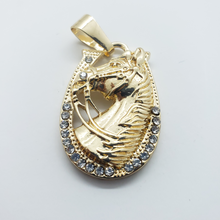 Load image into Gallery viewer, Horse head in horse shoe with clear crystals - Rosina Jewlery