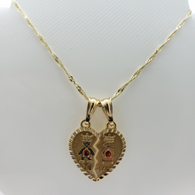 Cargar imagen en el visor de la galería, Boy & Girl heart torn in half with red crystals - Rosina Jewlery
