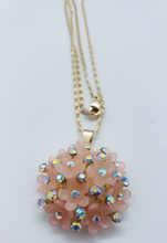 Load image into Gallery viewer, Blooming pink rose with clear crystals (set)