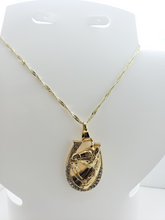 Load image into Gallery viewer, Horse head in horse shoe with clear crystals - Rosina Jewlery