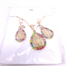 Load image into Gallery viewer, Our Lady of Guadalupe droplet with multi colored crystals (set)
