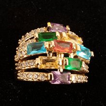 Load image into Gallery viewer, Zirconia multi color crystals five loop ring
