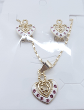 Load image into Gallery viewer, Infinity sign with Dual hollow heart and pink crystals (set)
