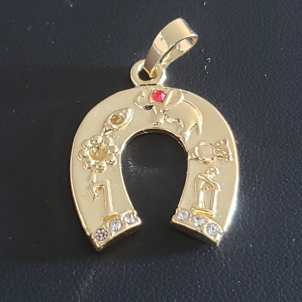 Multi-luck upside down horseshoe with crystals (red)