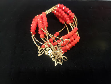 Red color crystal bangle with hanging pendants