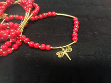 Load image into Gallery viewer, Cherry red pearl bangle with hanging pendants

