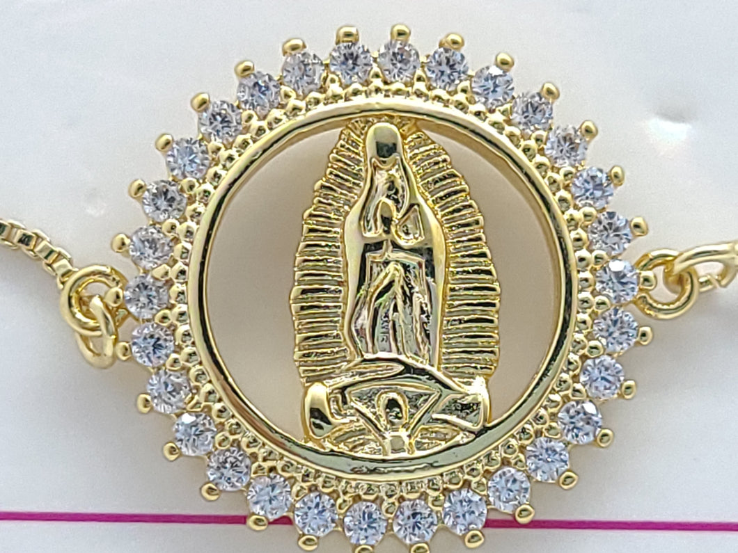 Our Lady of Guadalupe in hollow circle with clear color crystals edge (bracelet)