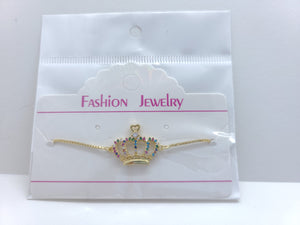 Hollow crown with multi color crystals with a hollow heart tip (bracelet)