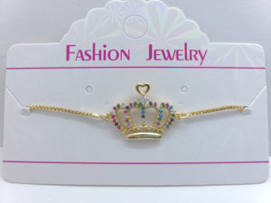 Hollow crown with multi color crystals with a hollow heart tip (bracelet)