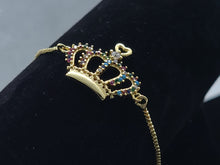 Cargar imagen en el visor de la galería, Hollow crown with multi color crystals with a hollow heart tip (bracelet)
