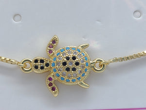 Swimming Turtle with crystals - four colors (bracelet)