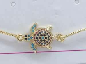 Swimming Turtle with crystals - four colors - v2 (bracelet)