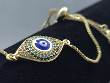 Load image into Gallery viewer, Blue Evil Turkish Eye surrounded by tri color crystals (bracelet)
