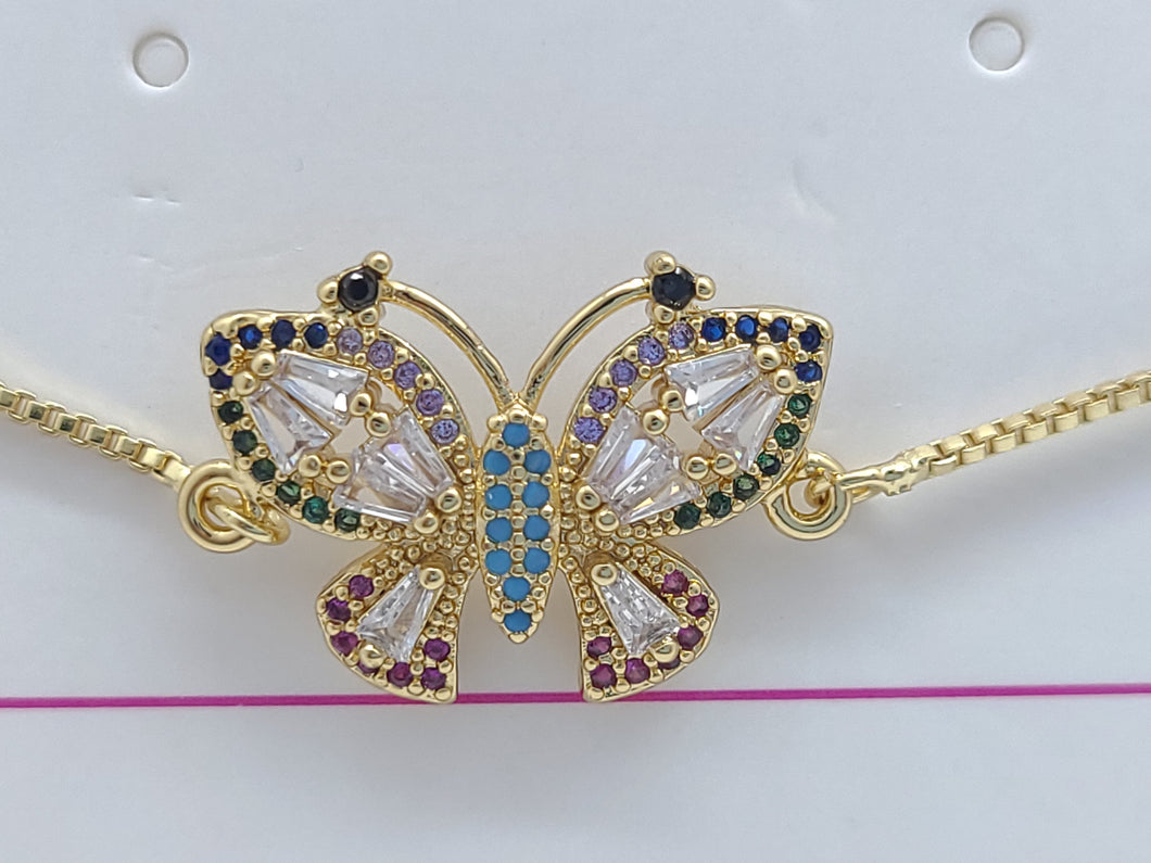 Hollow tipped Butterfly with blue and clear crystals (bracelet)