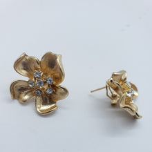 Cargar imagen en el visor de la galería, Gold rose design with clear crystals (set)
