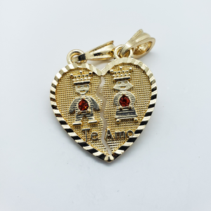 Boy & Girl heart torn in half with red crystals - Rosina Jewlery