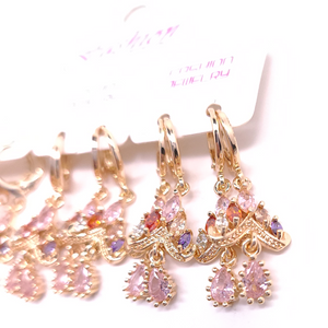 Multi color spade with hanging pink crystal