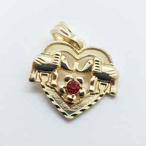 Hollow heart with two elephants and a red crystal - Rosina Jewlery