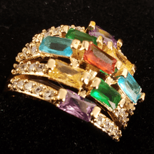 Load image into Gallery viewer, Zirconia multi color crystals five loop ring
