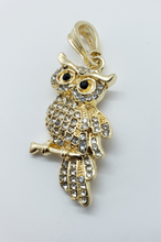Load image into Gallery viewer, Laminated owl on branch with clear crystals
