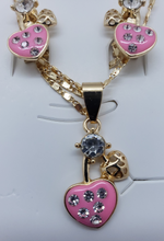 Load image into Gallery viewer, Pink heart with crystals and small hollow heart (set)
