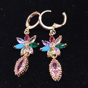 Multi color flower with a hanging pink crystal