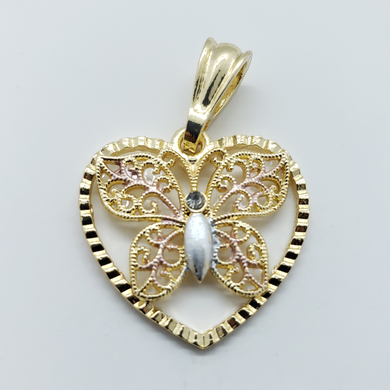 Hollow heart with a tri color hollow butterfly