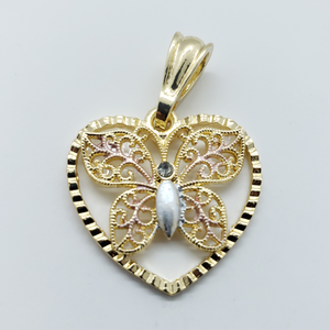 Hollow heart with a tri color hollow butterfly
