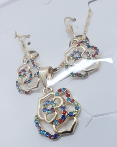 Hollow hearts and circles with multi color crystals (set)