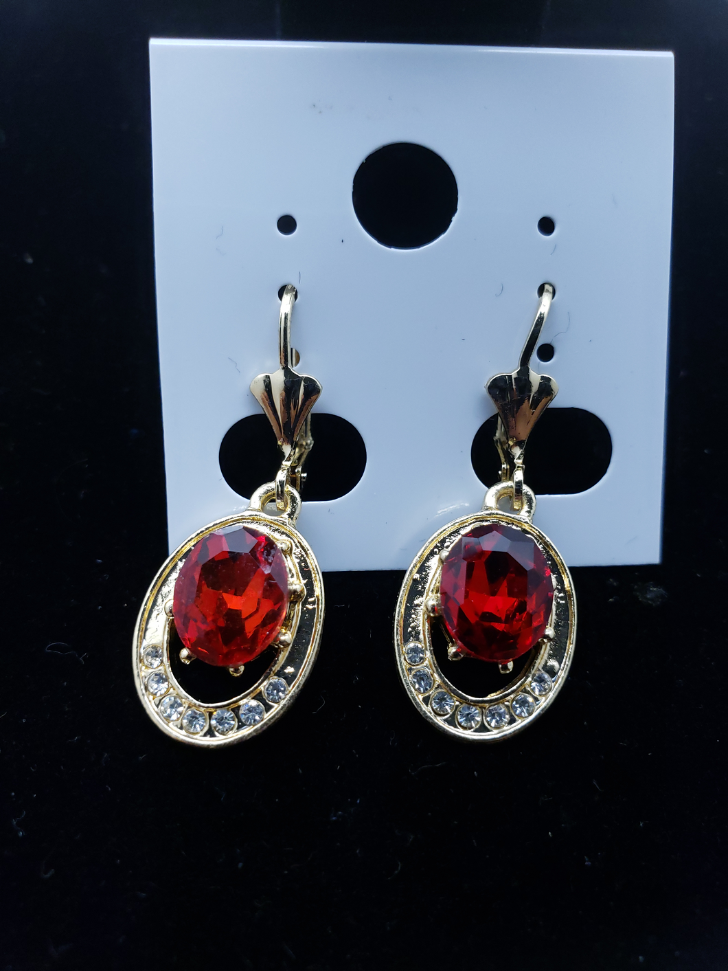 Red crystal earring with clear crystals