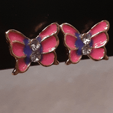 Cargar imagen en el visor de la galería, Small pink and purple centered butterfly with clear crystals
