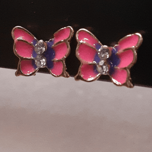 Small pink and purple centered butterfly with clear crystals